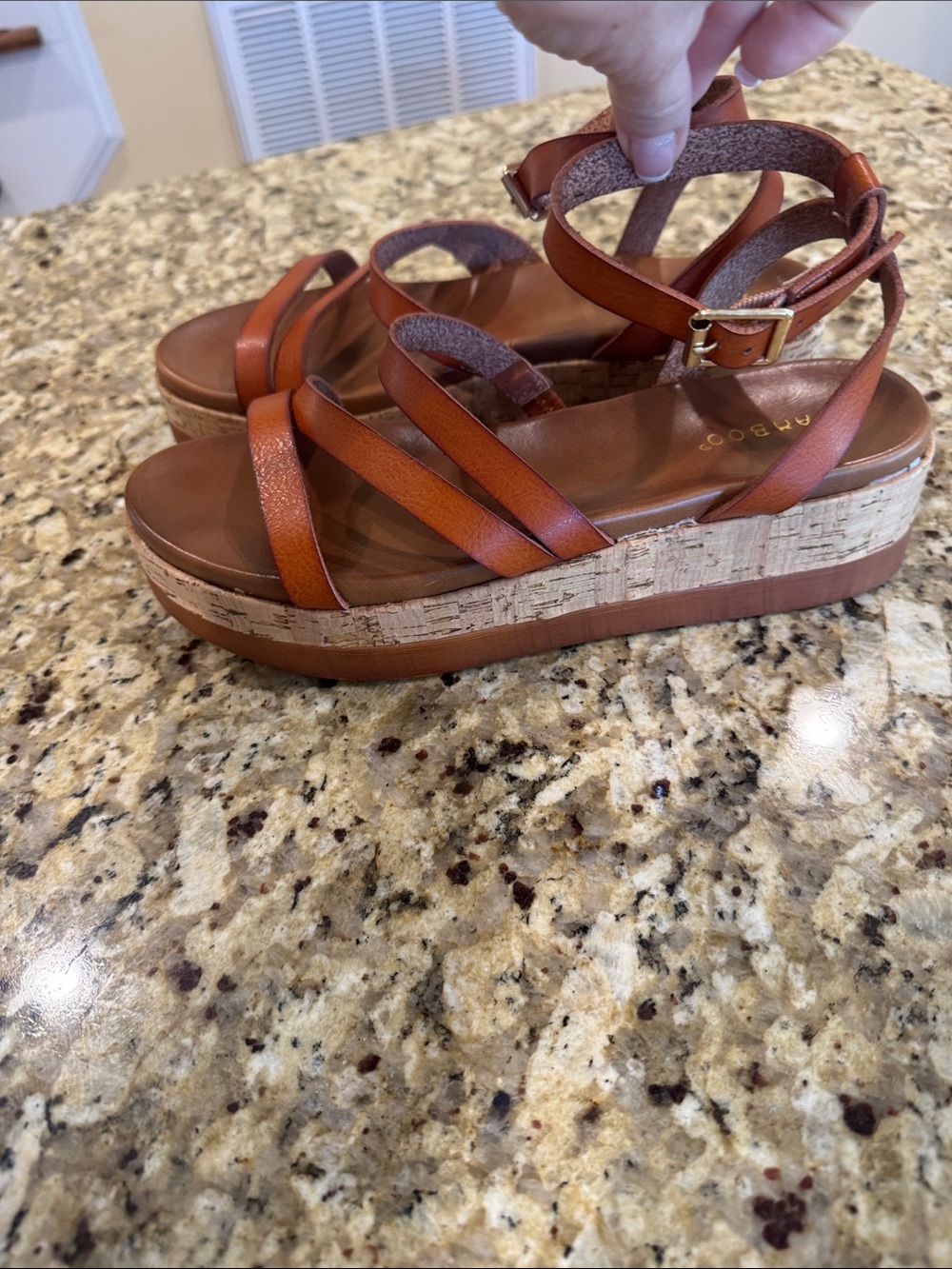 Bamboo Platform Cork Sandals - Brown Strappy Ankle Strap size 7 1/2